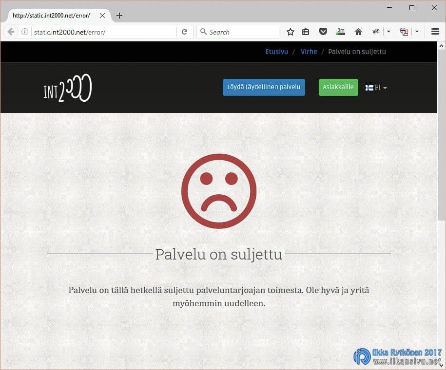 Palvelu on suljettu